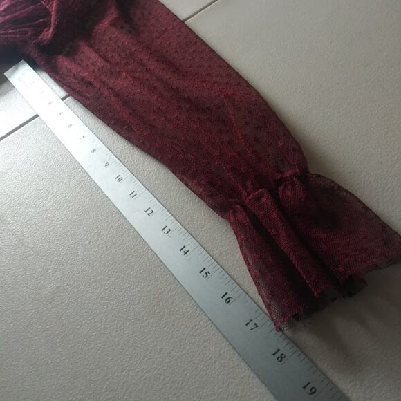 Jolie & Joy Burgundy Lace Mesh Blouse women's size S - Picture 10 of 16